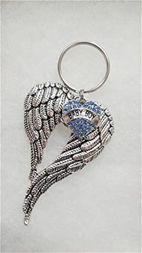 Baby Boy Memorial Sympathy Keychain with Angel Wings and Heart Charm 1