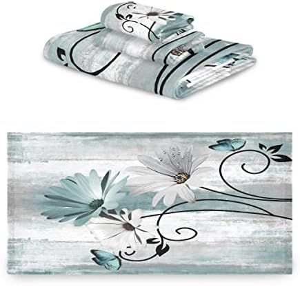 MATEKULI 3-Piece Farm Teal Daisy Bath Towel Set