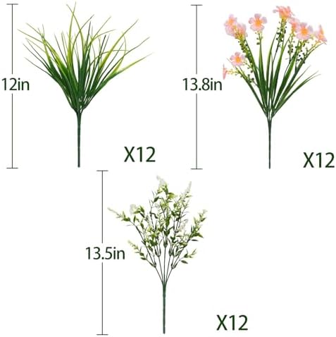 36pcs Mixed Pink Artificial Plants for Outdoor Decor