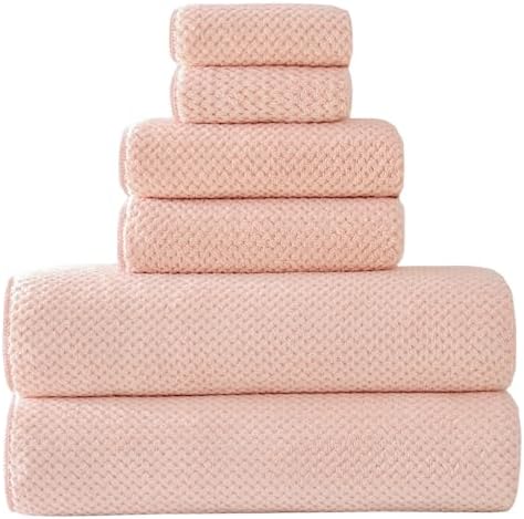 Akzpe 30x60 Inch Large Bath Towel Set 6PCS Microfiber Luxury Towels Pink
