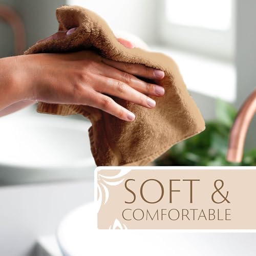 MAURA Biege Hand Towels Set of 6 - Brown Luxury Turkish Cotton