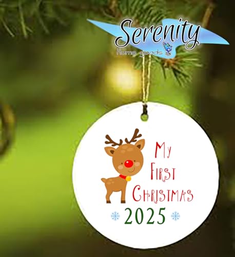 My First Christmas Ornament 2025 3 Ceramic Reindeer Keepsake