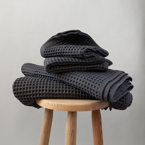 Luxury Waffle Towel Set 4 Pieces Anthracite