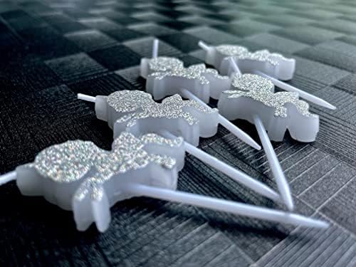 Magical Horned Horse Birthday Candles with White Glitter