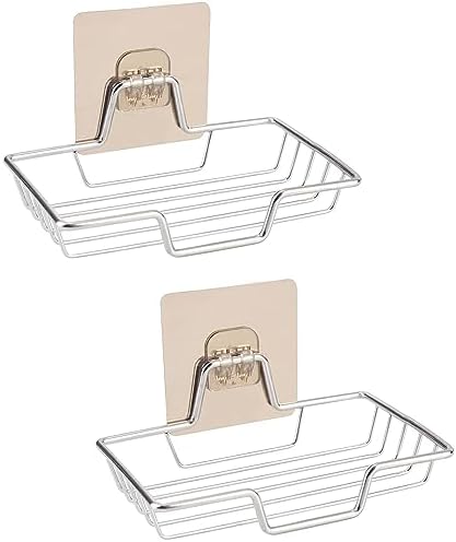 2-Pack Stainless Steel Soap Dish Holder with Self-Adhesive Hooks