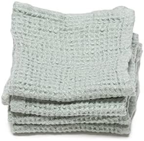 LinenMe Linen Waffle Wash Cloths Set of 4 Sea Foam