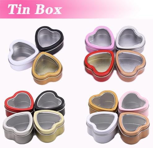 18 Pcs Heart Shaped Metal Cans with Clear Lids for Art Crafts
