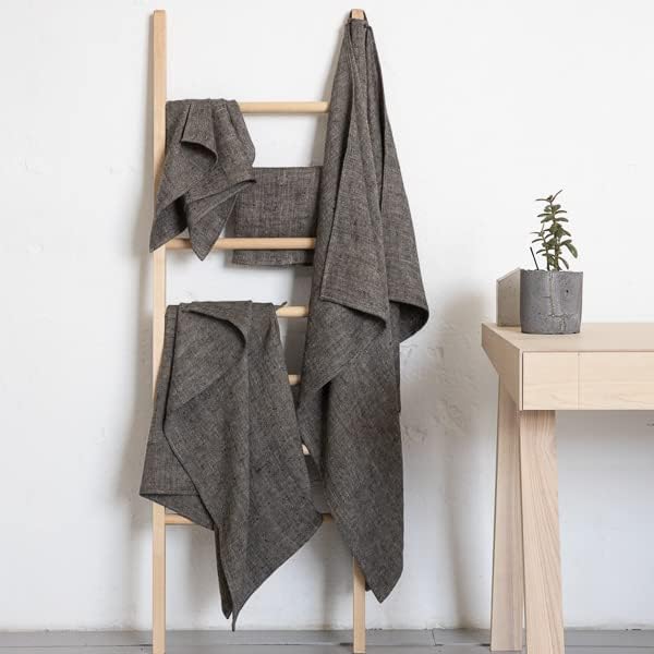 LinenMe Huckaback Linen Towel Set Black