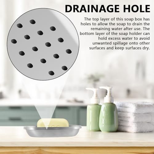 2Pcs Draining Soap Dishes Stainless Steel Holder for Bathroom Double Layer Design