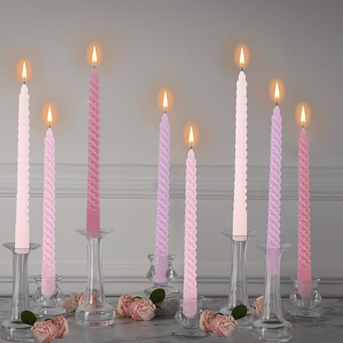 8PCS 10inch Pink Spiral Taper Candles for Valentines Day