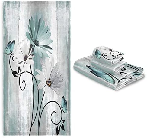 MATEKULI 3-Piece Farm Teal Daisy Bath Towel Set