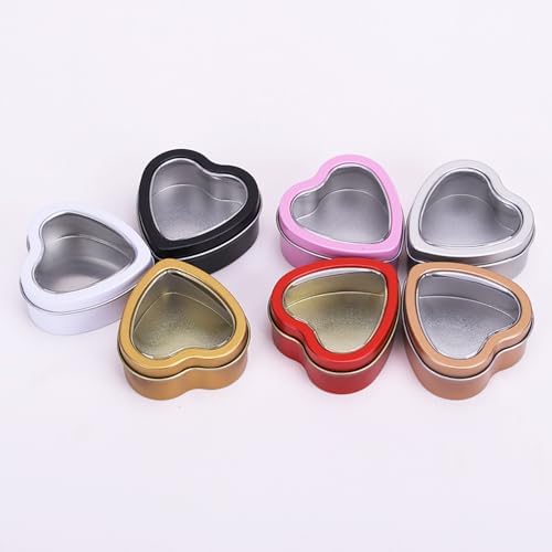 18 Pcs Heart Shaped Metal Cans with Clear Lids for Art Crafts