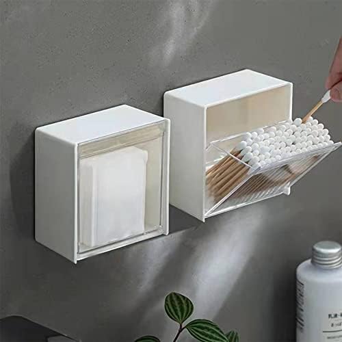 Waterproof Cotton Swab Holder Box with Flip Lid Wall Mounted Organizer