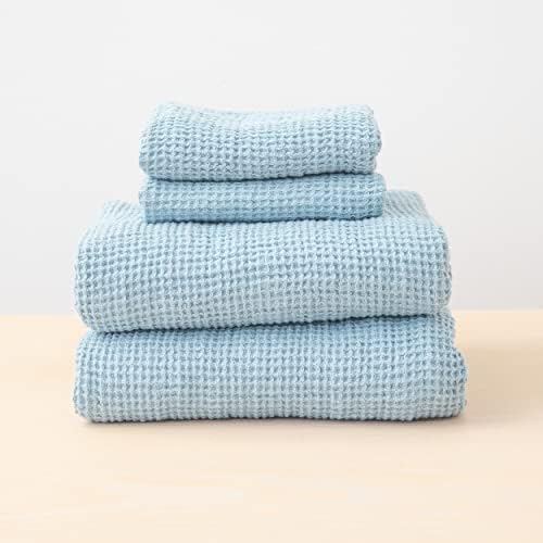 LinenMe Linen Waffle Bath Towel Set Stone Blue