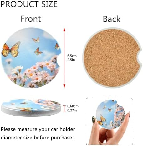 Takiito Nature Flower Car Coasters 2 Pack Ceramic Cork Base