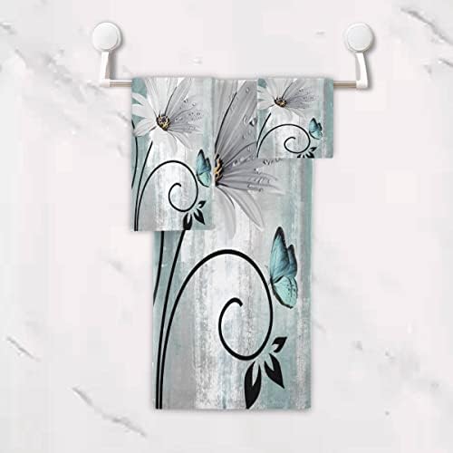 MATEKULI 3-Piece Farm Teal Daisy Bath Towel Set