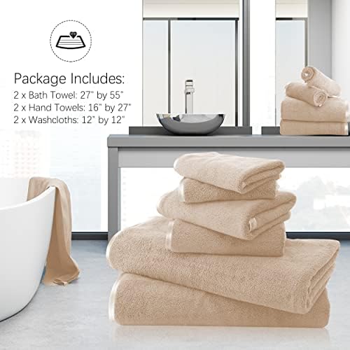 TENSTARS Luxury Silk Hemming Towel Set - 6 Pieces Brown 1