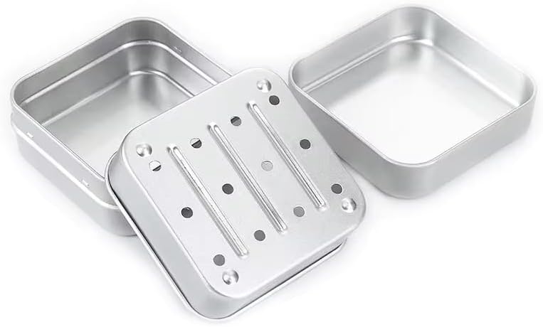 3Pc Aluminum Soap Containers with Lids and Drainage
