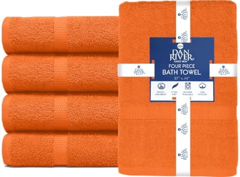 DAN RIVER 100 Cotton Bath Towels 27x54 4-Pack Orange