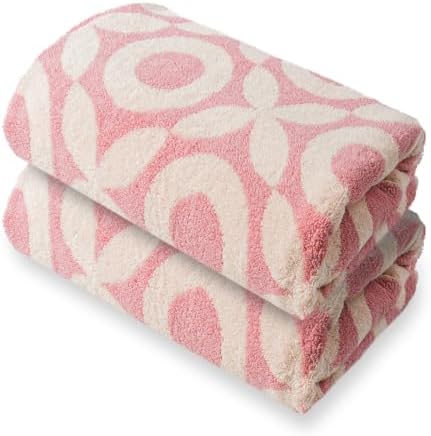 OX Pink Bath Towels Set of 2 Cotton 27x55 Inch