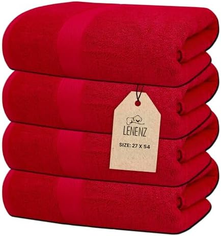 Lenenz Luxury Bath Towels 4 Pack Red 27x54 1