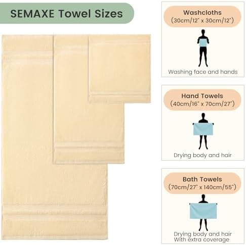 SEMAXE Solid 6-Piece Towel Set - 100 Cotton 600 GSM Beige