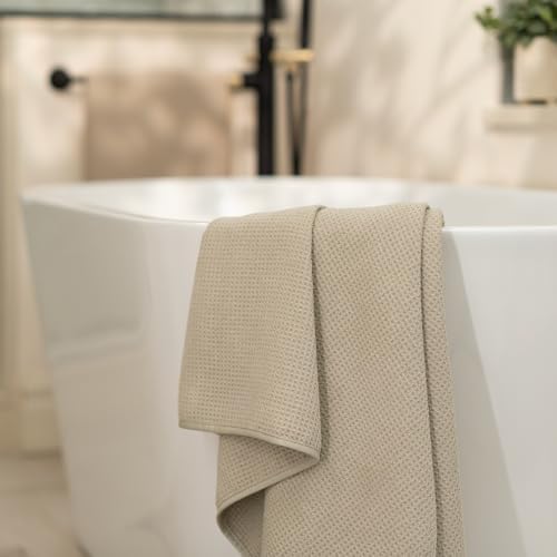 ST INC Premium Waffle Bath Towels 4 Pack Tan