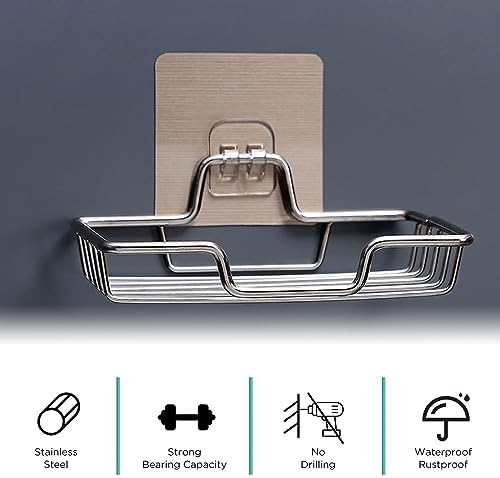 2-Pack Stainless Steel Soap Dish Holder with Self-Adhesive Hooks