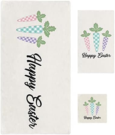 Happy Easter 3 Piece Bath Towel Set - Pink Green Purple
