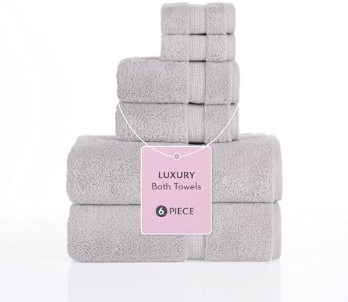 TrendShine Bath Towel Set of 6 - Soft Absorbent Grey