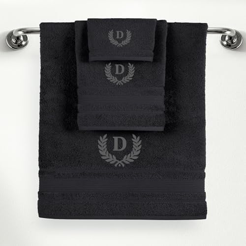 Ephesos Custom Monogrammed Black Towel Set - 3 Piece
