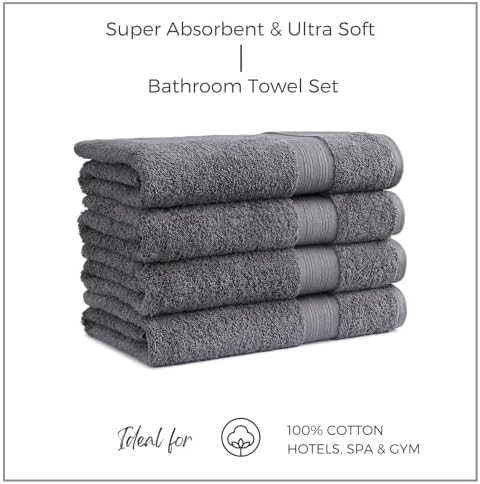EuroSpa 4 Pack Premium Bath Towels Set - 30x54 Inches