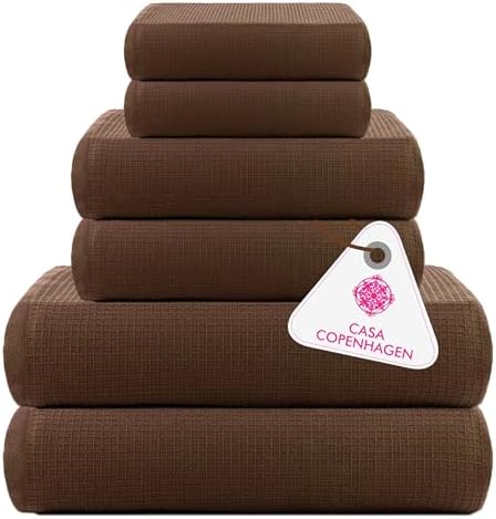CASA COPENHAGEN Waffle Towel Set - 6 Pieces Brown 1