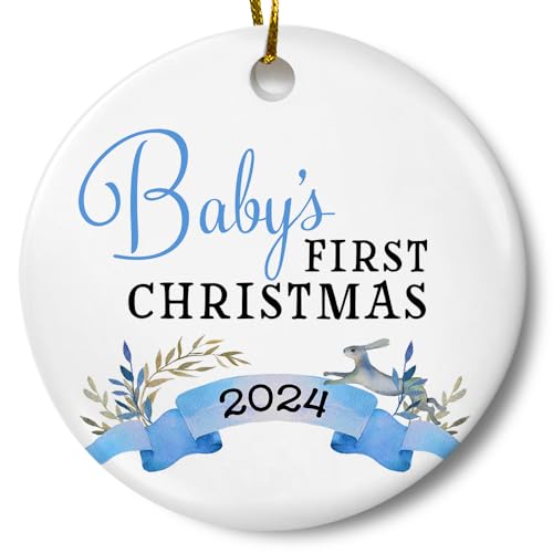 Baby Boy First Christmas Ornament 3 Inch Ceramic with Gift Box