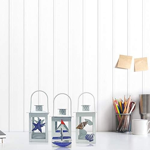 Beach Metal Lanterns Set of 3 - White Blue Nautical Decor