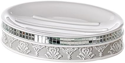 Creative Scents Gray White Mirror Damask Soap Dish