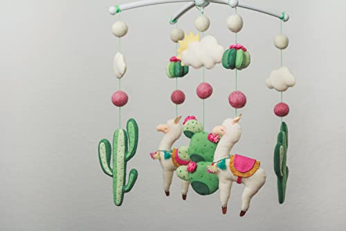 Handmade Felt Llama Mobile Boho Cactus Crib Decor