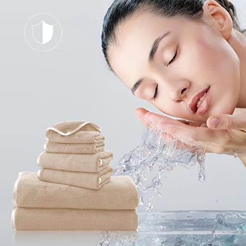 TENSTARS Luxury Silk Hemming Towel Set - 6 Pieces Brown 1