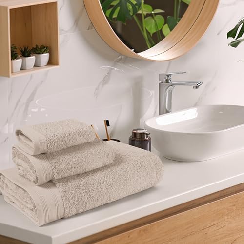 Ultra Soft 3 Pack Cotton Towel Set - Tan 1