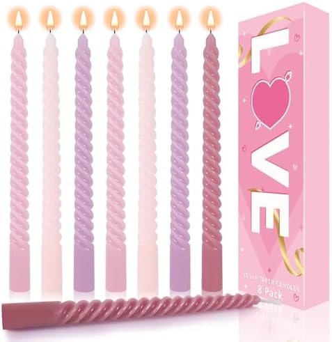 8PCS 10inch Pink Spiral Taper Candles for Valentines Day