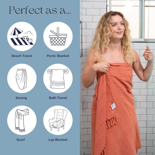 InfuseZen Orange Stonewashed Turkish Bath Towel