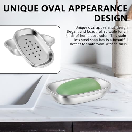 2Pcs Draining Soap Dishes Stainless Steel Holder for Bathroom Double Layer Design