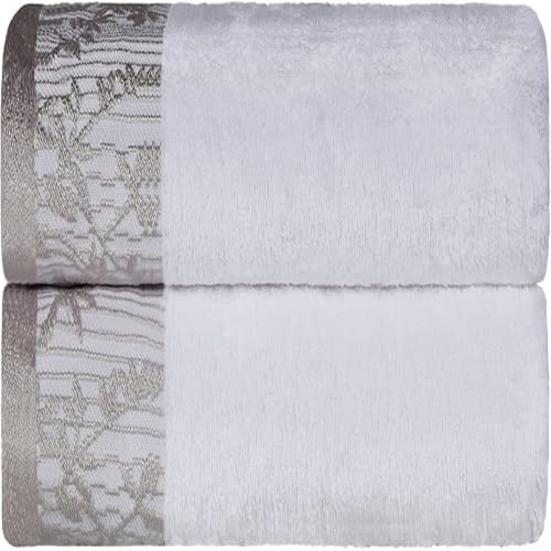 Superior Cotton Bath Towels Set of 2 with Floral Border