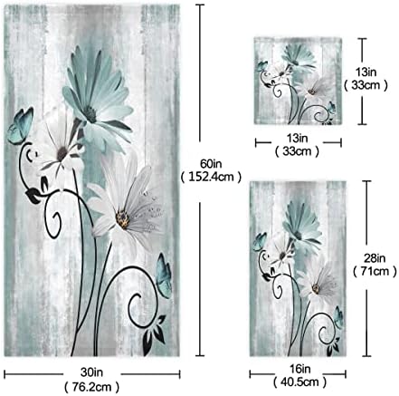 MATEKULI 3-Piece Farm Teal Daisy Bath Towel Set
