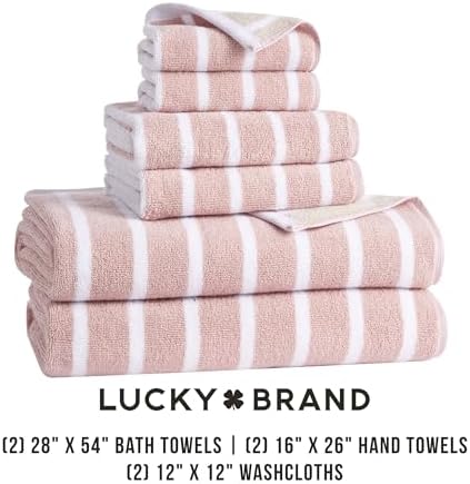 Lucky Brand Reversible Stripe 6 Piece Bath Towel Set - Grey Beige