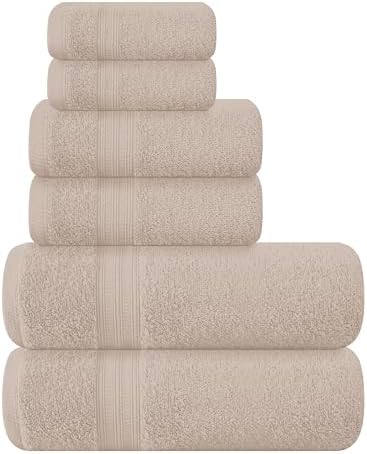 BOUTIQUO 6 Pack Cotton Towel Set - Tan