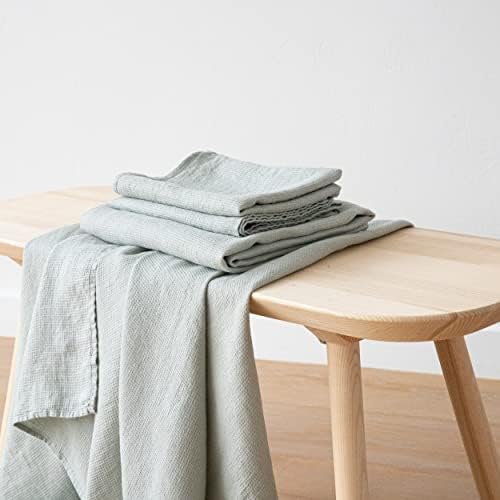 LinenMe Linen Towel Set Waffle Sea Foam 1
