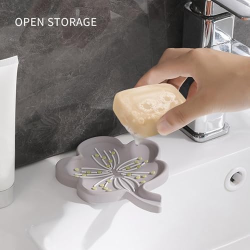 Pink Flower Shape Non-Slip Soap Dish with Drainage