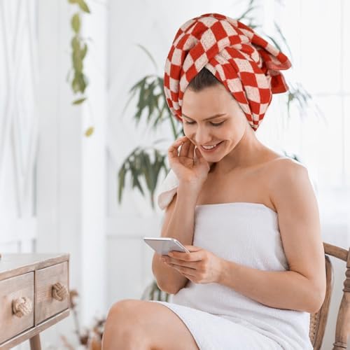 Breling 2 Pcs Checkered Bath Towels Red 1