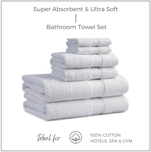 EuroSpa 100 Cotton 6-Piece Towel Set - Ultra Soft 650 GSM White Towels